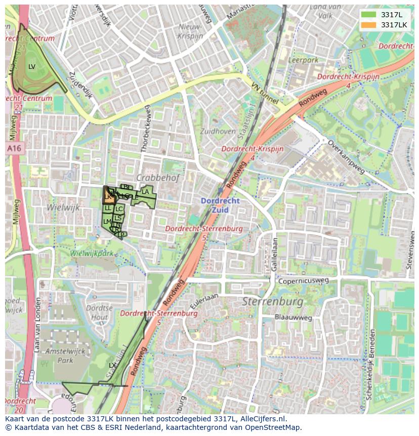 Afbeelding van het postcodegebied 3317 LK op de kaart.