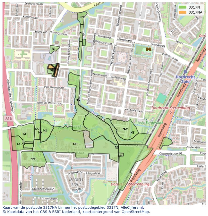 Afbeelding van het postcodegebied 3317 NA op de kaart.