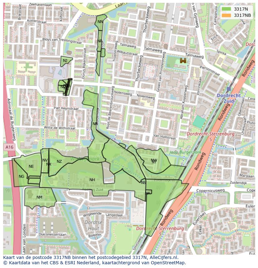 Afbeelding van het postcodegebied 3317 NB op de kaart.