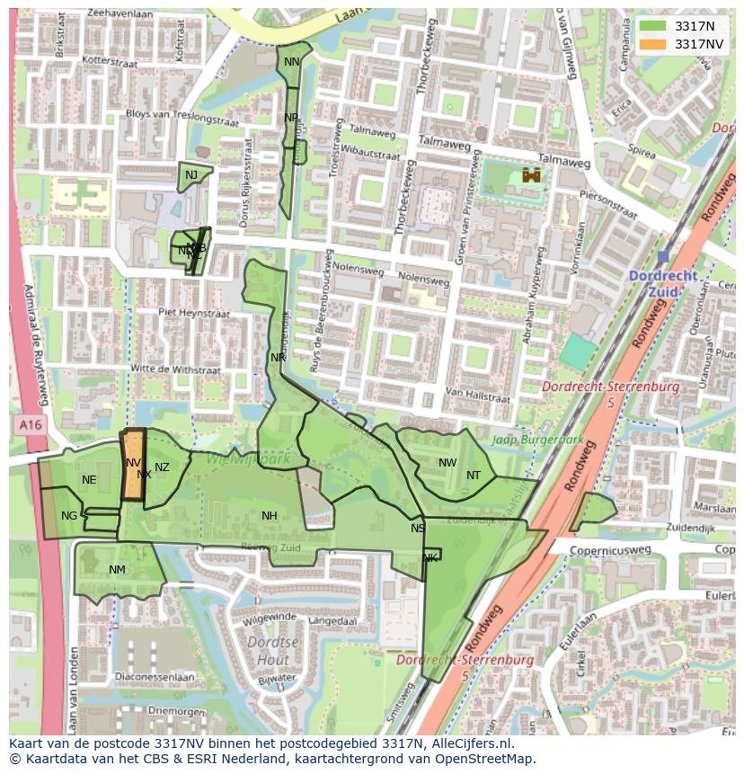 Afbeelding van het postcodegebied 3317 NV op de kaart.
