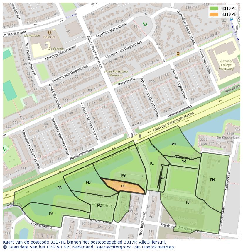 Afbeelding van het postcodegebied 3317 PE op de kaart.