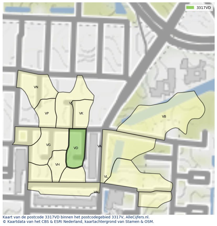 Afbeelding van het postcodegebied 3317 VD op de kaart.