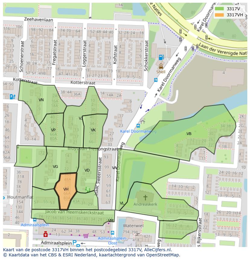 Afbeelding van het postcodegebied 3317 VH op de kaart.