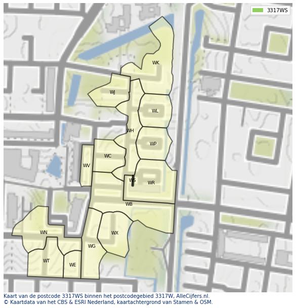 Afbeelding van het postcodegebied 3317 WS op de kaart.