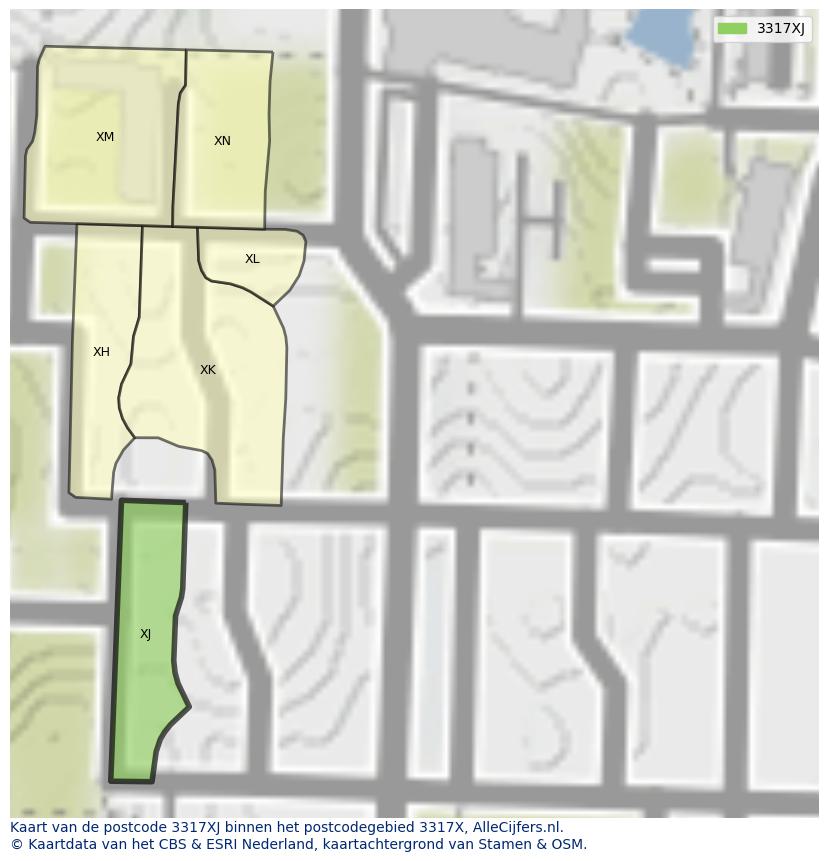 Afbeelding van het postcodegebied 3317 XJ op de kaart.