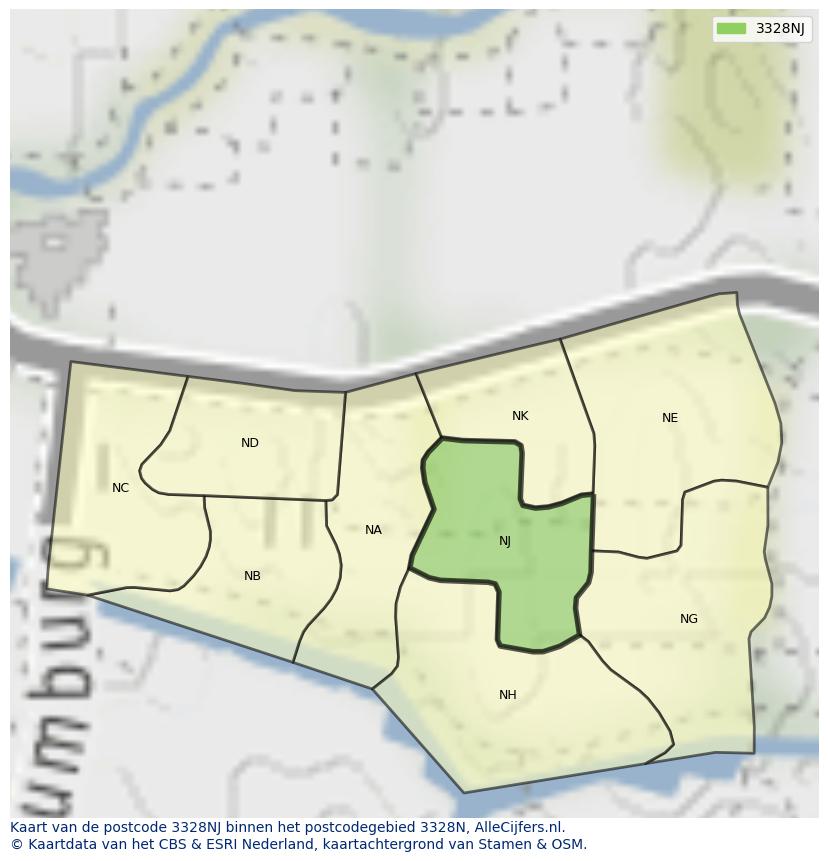 Afbeelding van het postcodegebied 3328 NJ op de kaart.