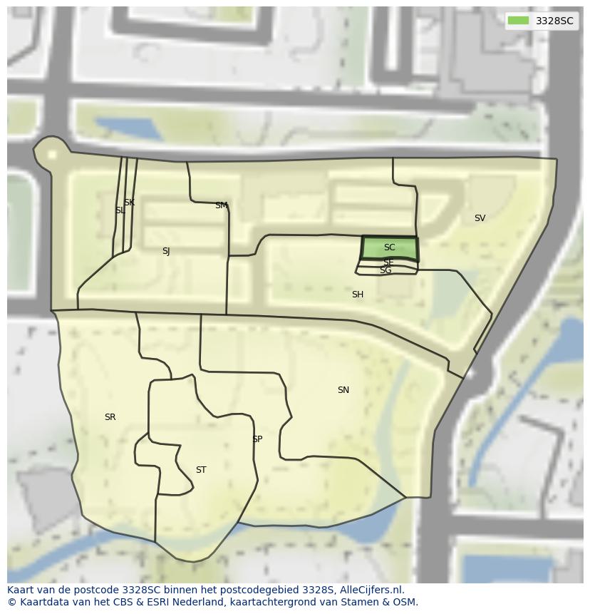 Afbeelding van het postcodegebied 3328 SC op de kaart.