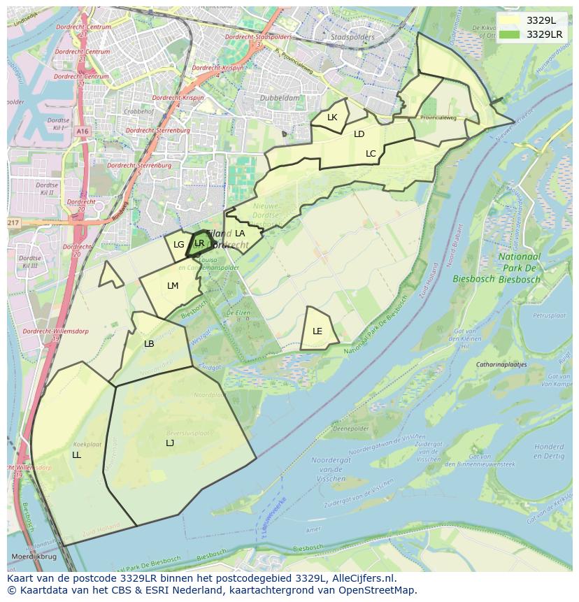 Afbeelding van het postcodegebied 3329 LR op de kaart.