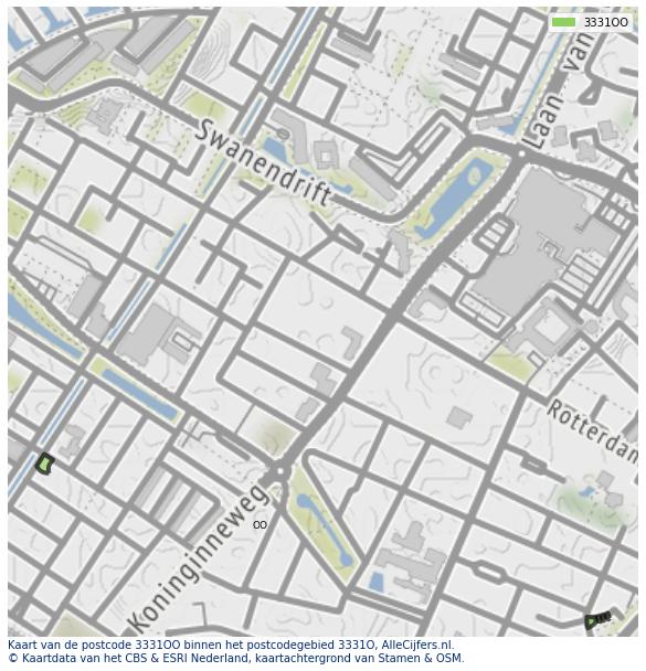 Afbeelding van het postcodegebied 3331 OO op de kaart.