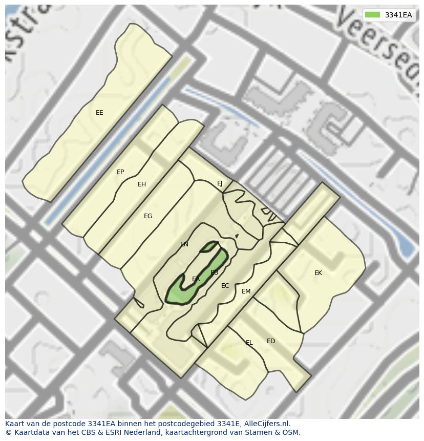 Afbeelding van het postcodegebied 3341 EA op de kaart.