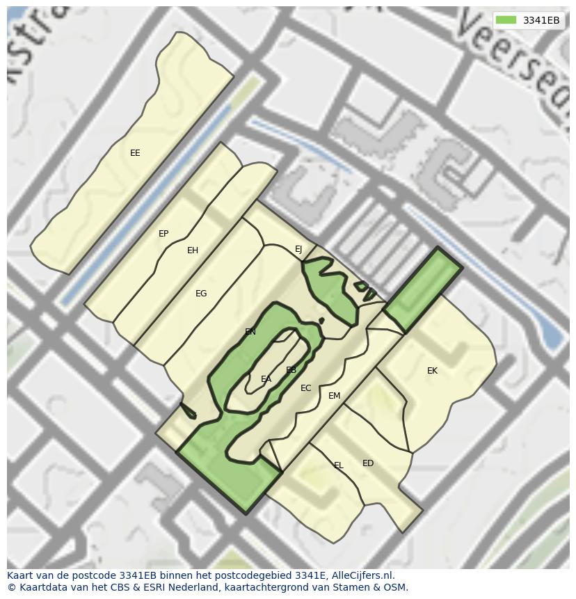Afbeelding van het postcodegebied 3341 EB op de kaart.