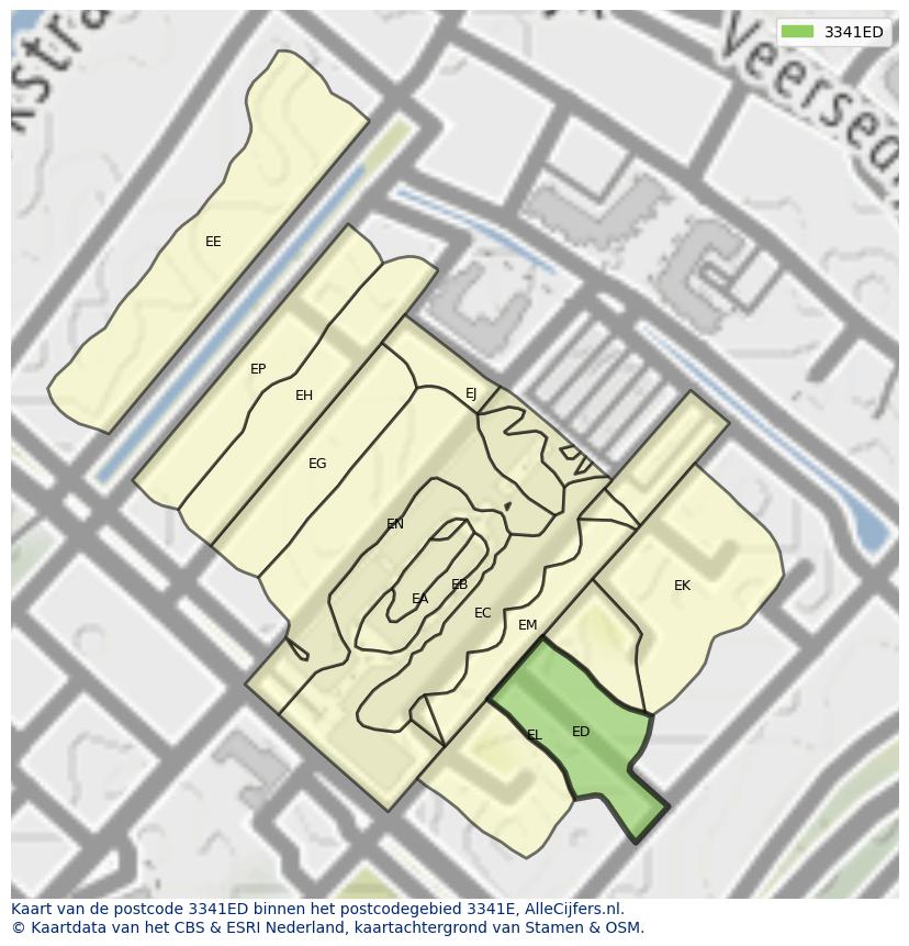 Afbeelding van het postcodegebied 3341 ED op de kaart.