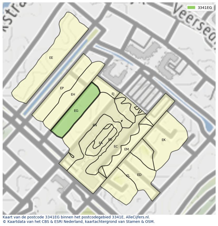 Afbeelding van het postcodegebied 3341 EG op de kaart.