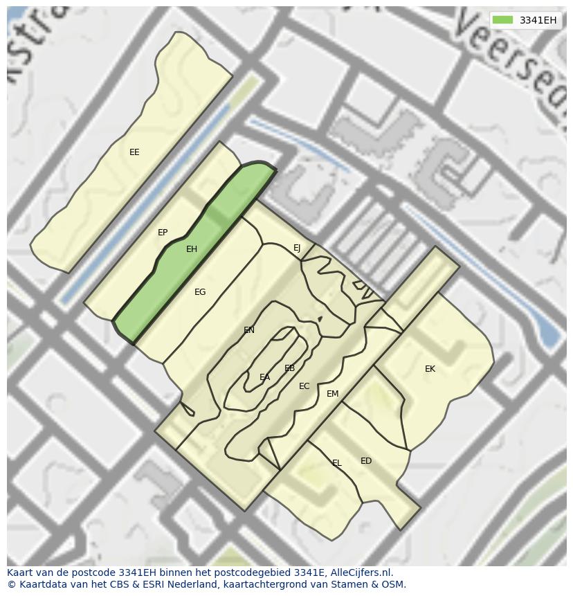 Afbeelding van het postcodegebied 3341 EH op de kaart.