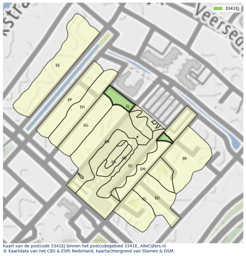 Afbeelding van het postcodegebied 3341 EJ op de kaart.