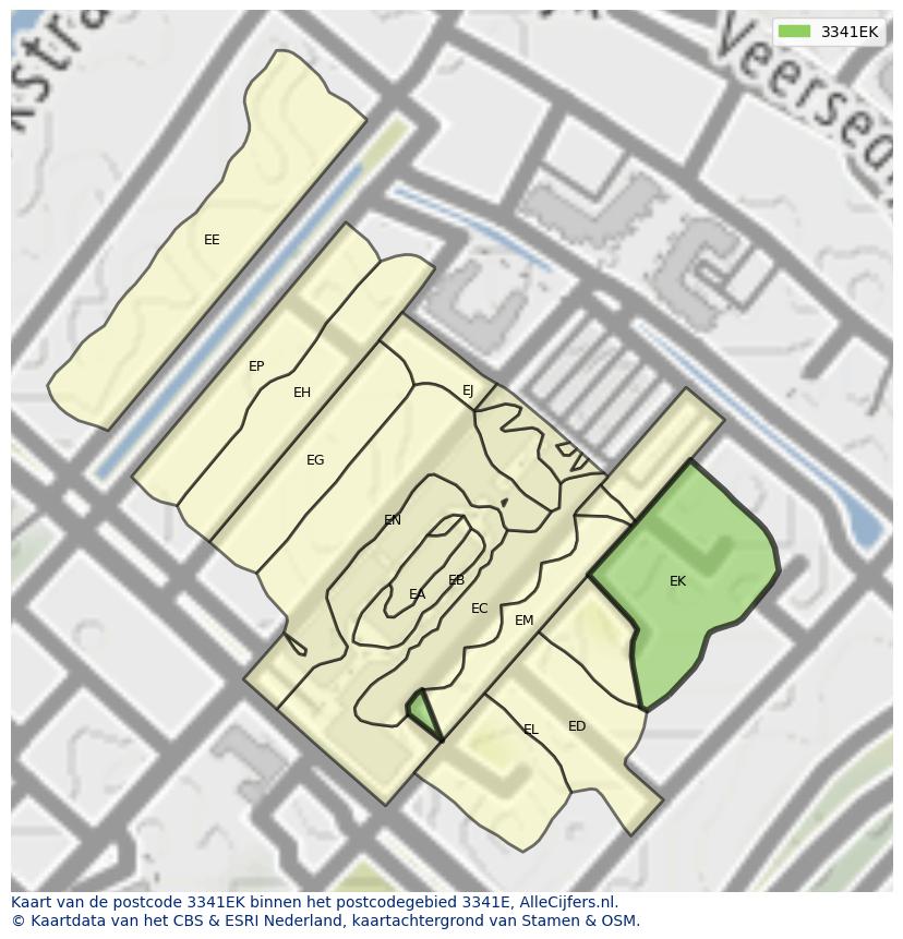 Afbeelding van het postcodegebied 3341 EK op de kaart.