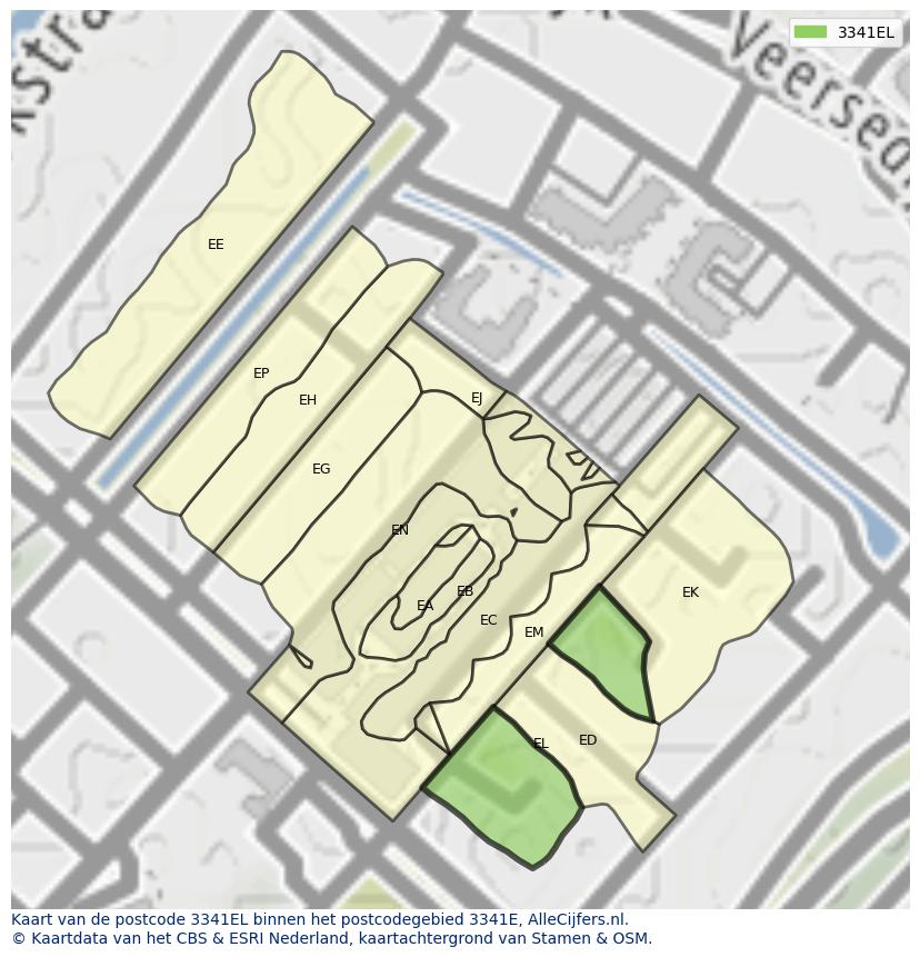 Afbeelding van het postcodegebied 3341 EL op de kaart.