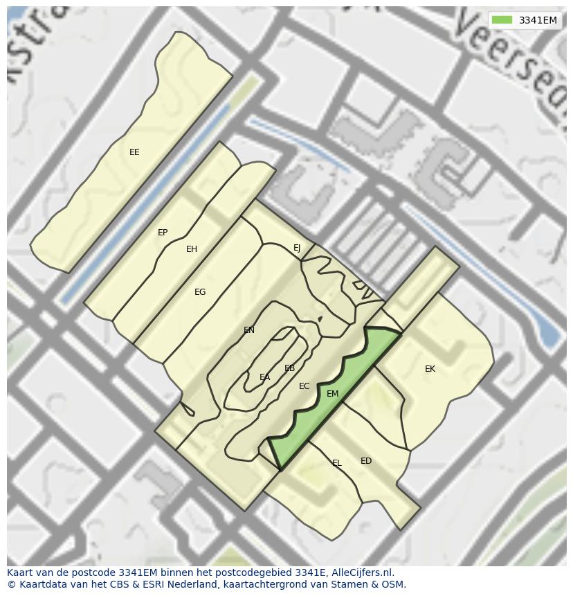Afbeelding van het postcodegebied 3341 EM op de kaart.