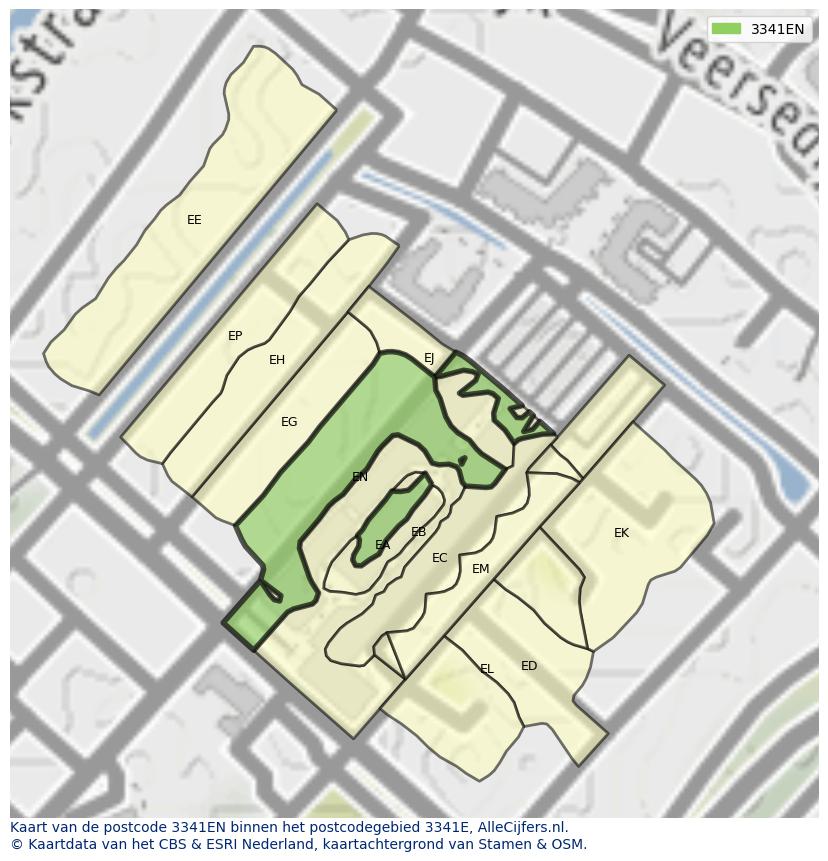 Afbeelding van het postcodegebied 3341 EN op de kaart.