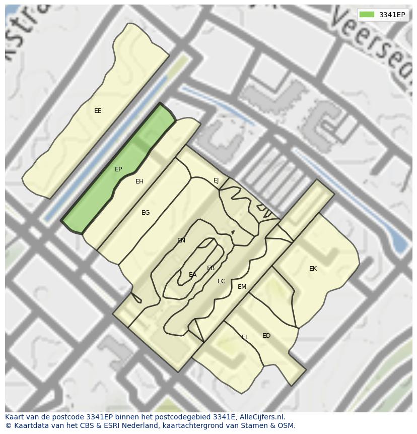 Afbeelding van het postcodegebied 3341 EP op de kaart.