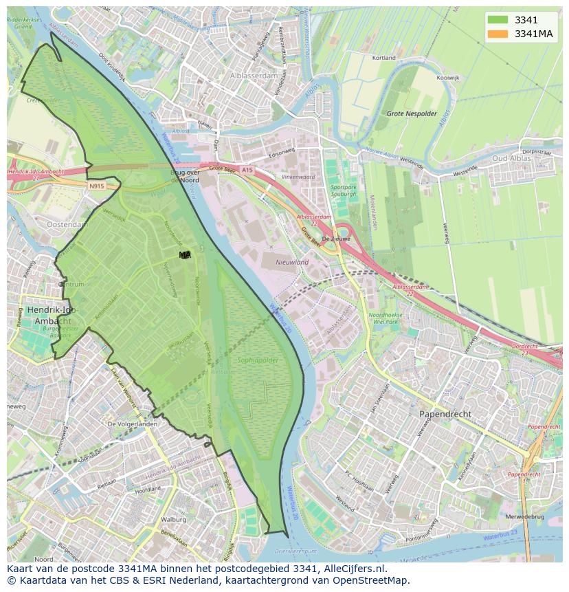 Afbeelding van het postcodegebied 3341 MA op de kaart.
