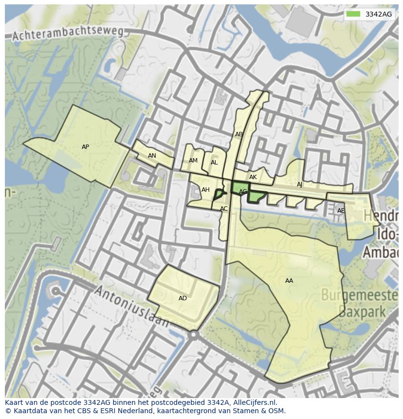 Afbeelding van het postcodegebied 3342 AG op de kaart.