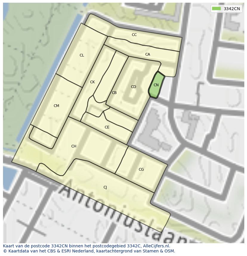 Afbeelding van het postcodegebied 3342 CN op de kaart.