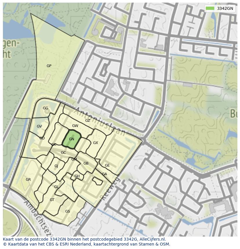 Afbeelding van het postcodegebied 3342 GN op de kaart.