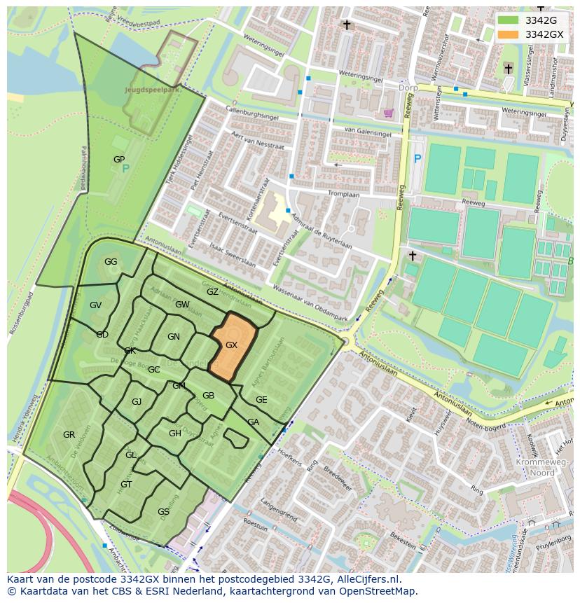 Afbeelding van het postcodegebied 3342 GX op de kaart.