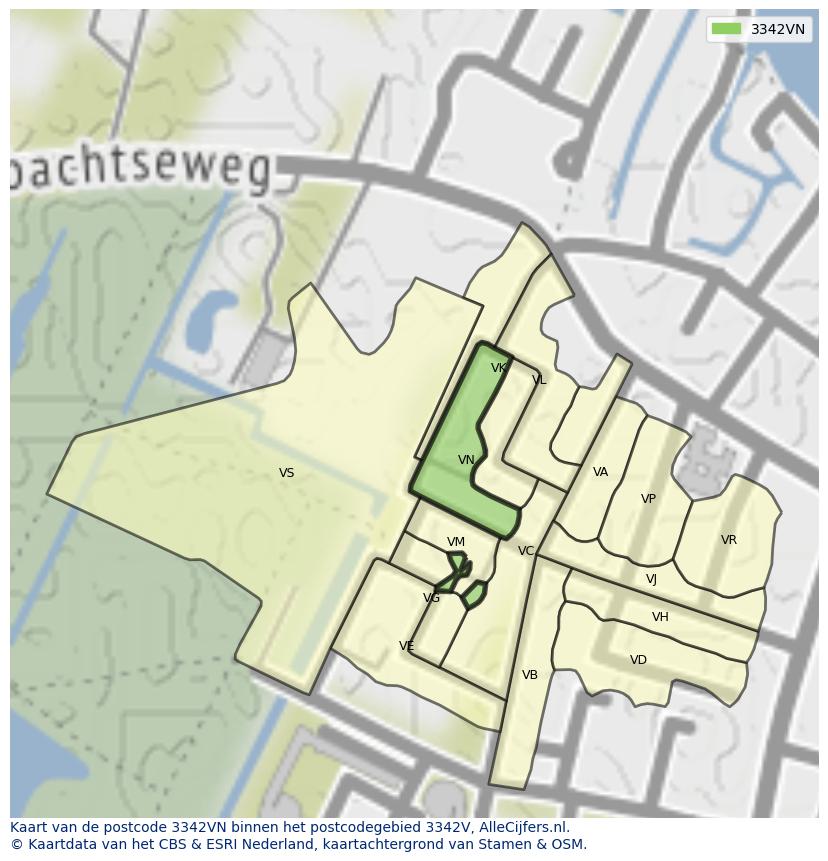 Afbeelding van het postcodegebied 3342 VN op de kaart.