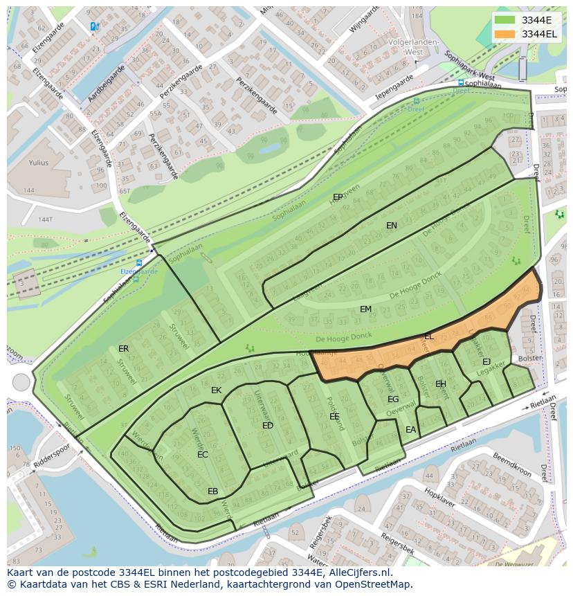 Afbeelding van het postcodegebied 3344 EL op de kaart.