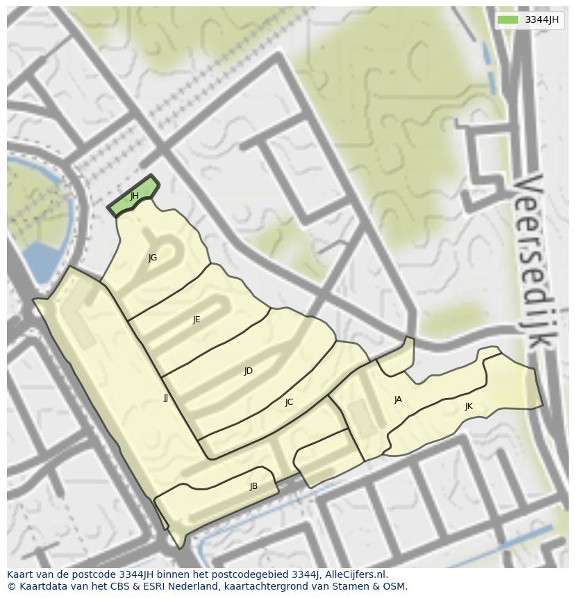 Afbeelding van het postcodegebied 3344 JH op de kaart.