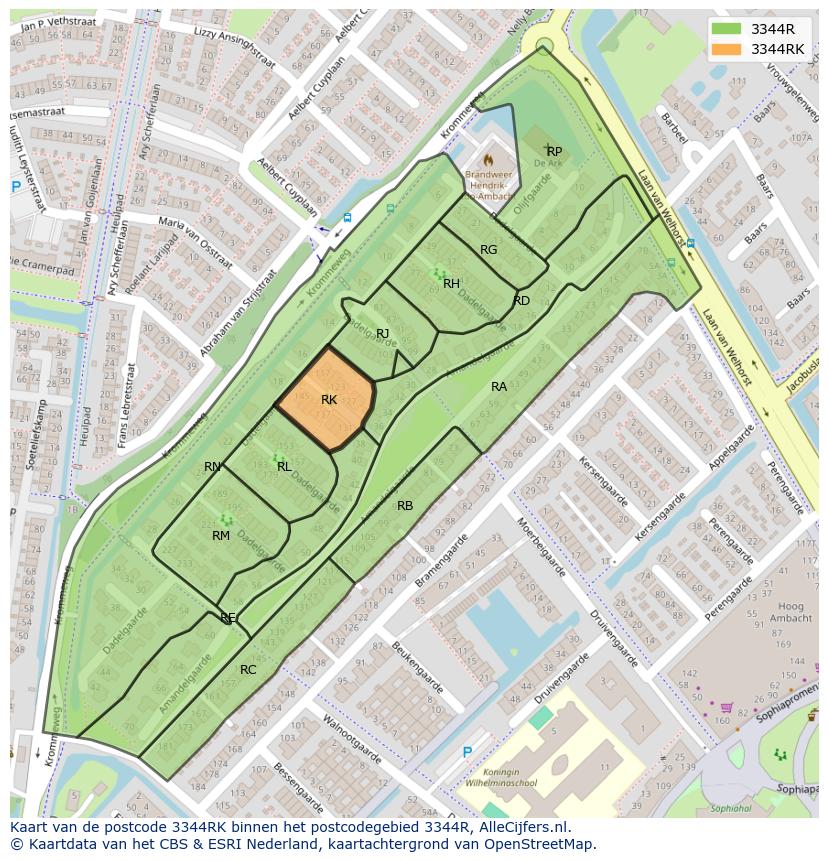 Afbeelding van het postcodegebied 3344 RK op de kaart.