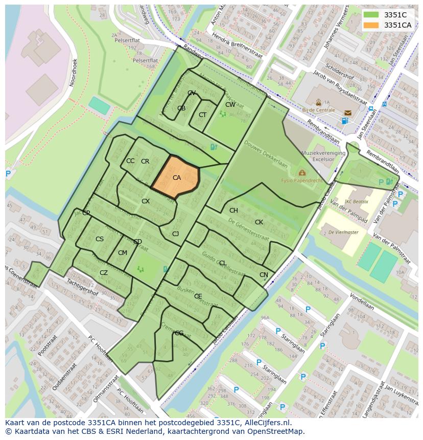 Afbeelding van het postcodegebied 3351 CA op de kaart.