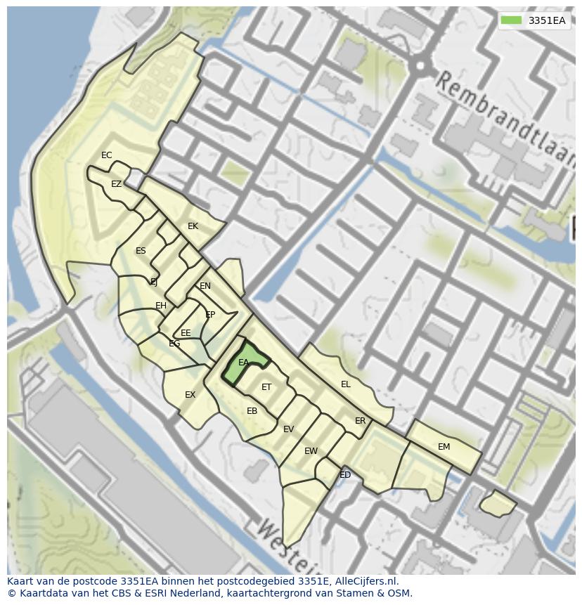 Afbeelding van het postcodegebied 3351 EA op de kaart.