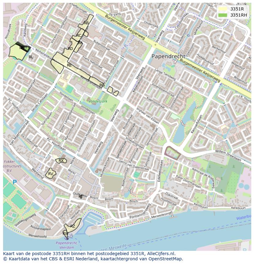 Afbeelding van het postcodegebied 3351 RH op de kaart.