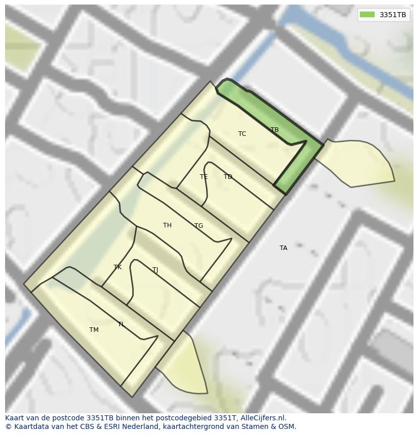 Afbeelding van het postcodegebied 3351 TB op de kaart.