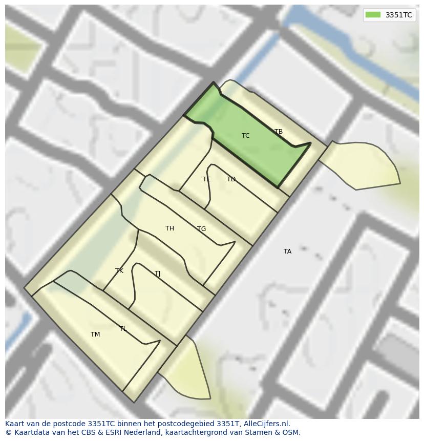 Afbeelding van het postcodegebied 3351 TC op de kaart.