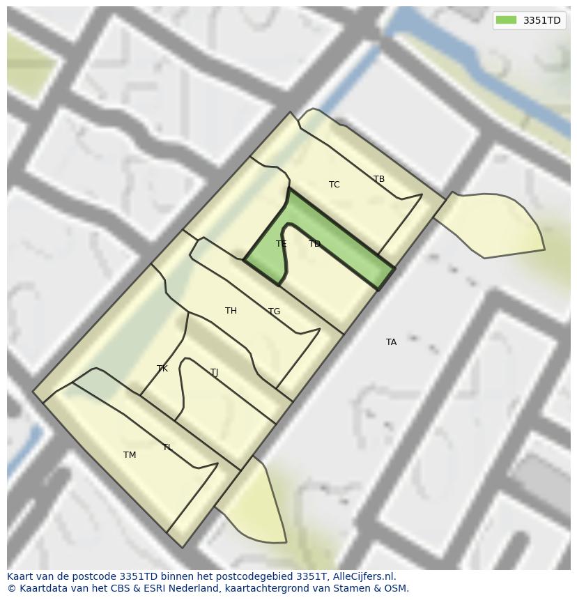 Afbeelding van het postcodegebied 3351 TD op de kaart.