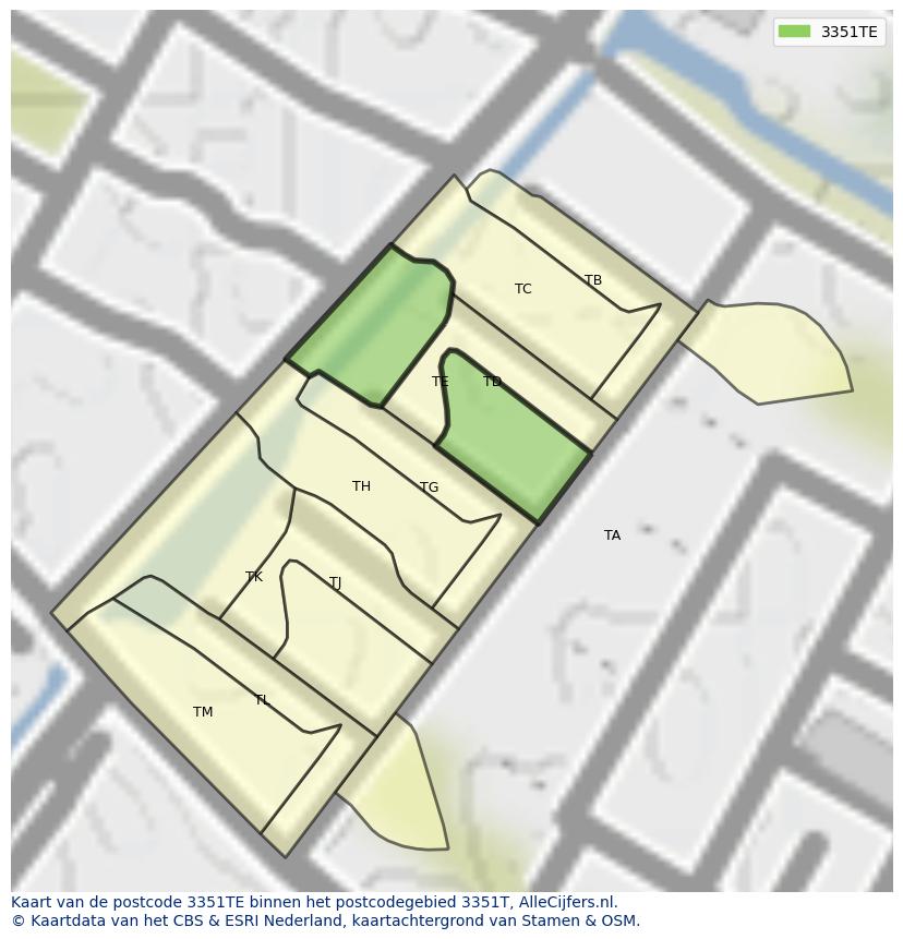 Afbeelding van het postcodegebied 3351 TE op de kaart.