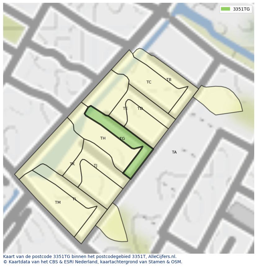Afbeelding van het postcodegebied 3351 TG op de kaart.