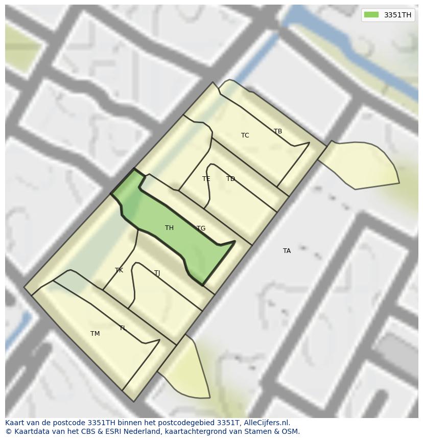 Afbeelding van het postcodegebied 3351 TH op de kaart.