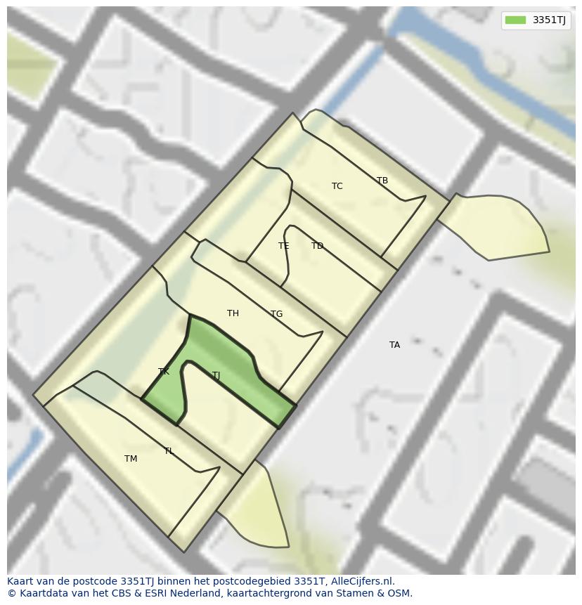 Afbeelding van het postcodegebied 3351 TJ op de kaart.