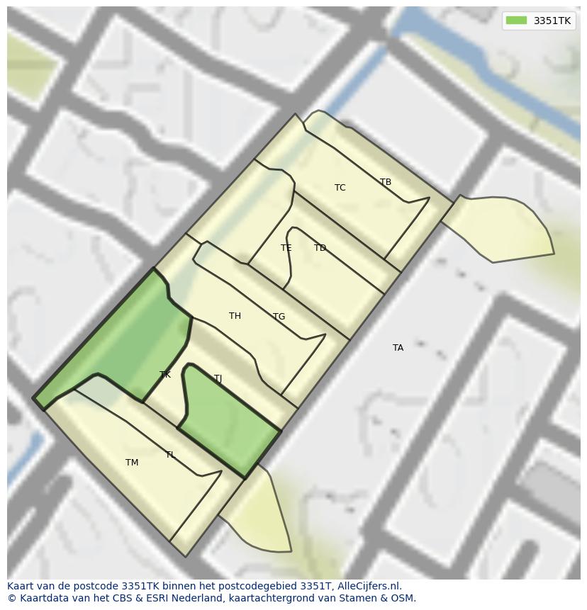 Afbeelding van het postcodegebied 3351 TK op de kaart.
