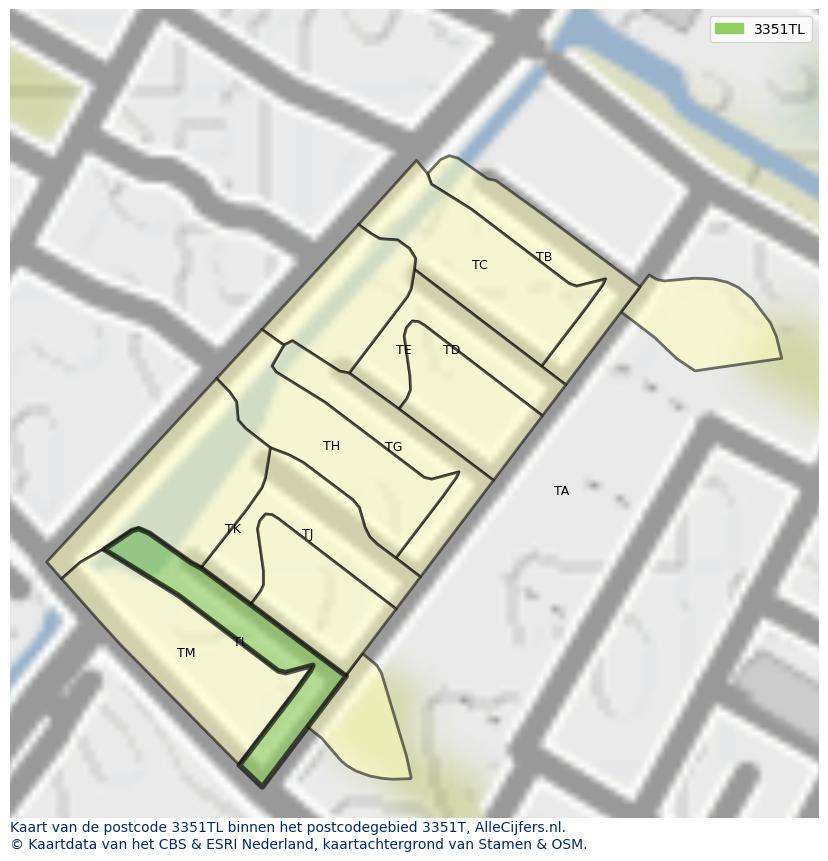Afbeelding van het postcodegebied 3351 TL op de kaart.