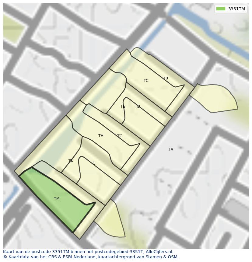 Afbeelding van het postcodegebied 3351 TM op de kaart.