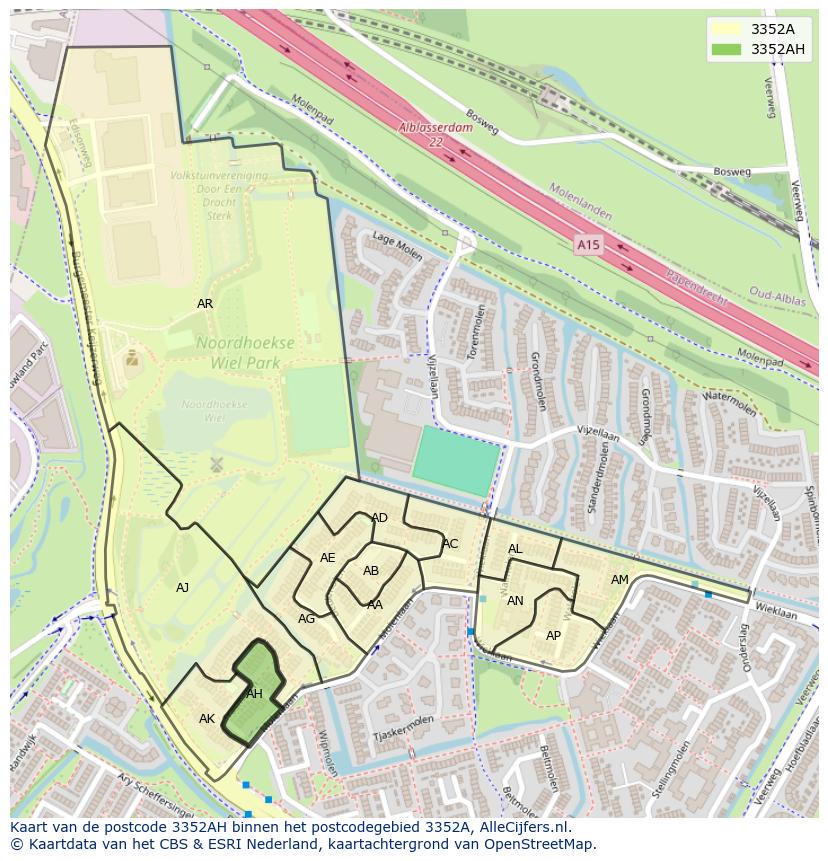 Afbeelding van het postcodegebied 3352 AH op de kaart.