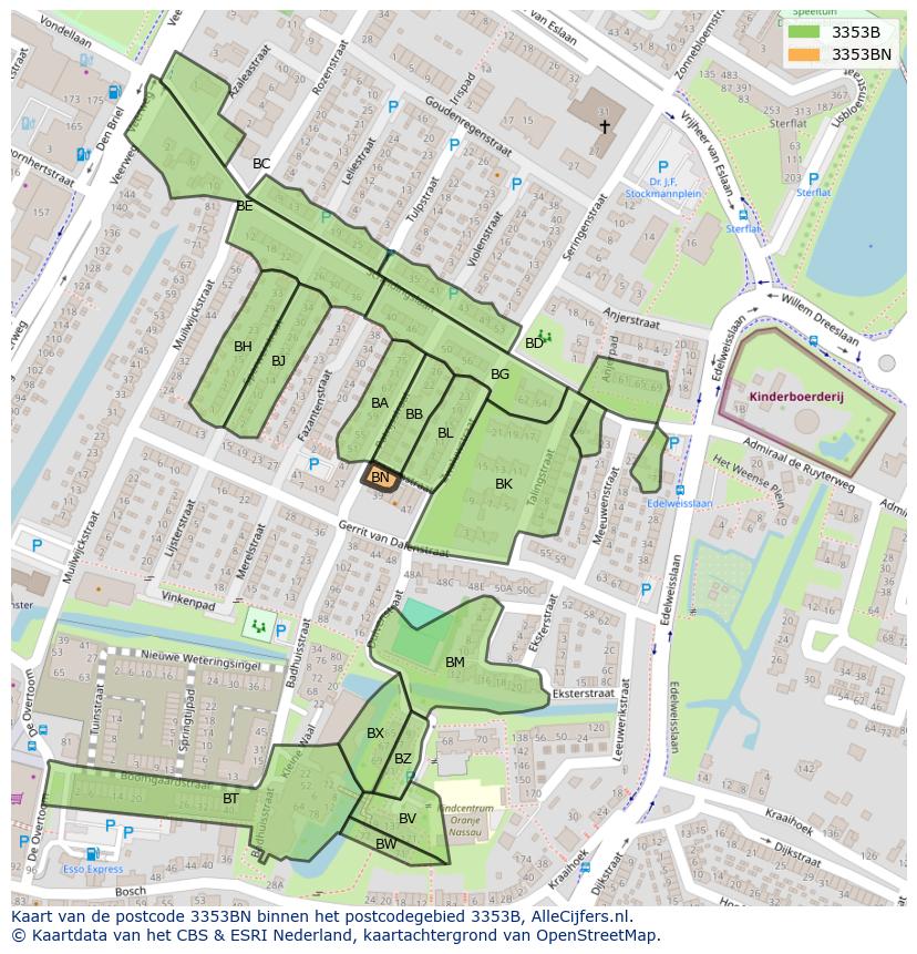 Afbeelding van het postcodegebied 3353 BN op de kaart.