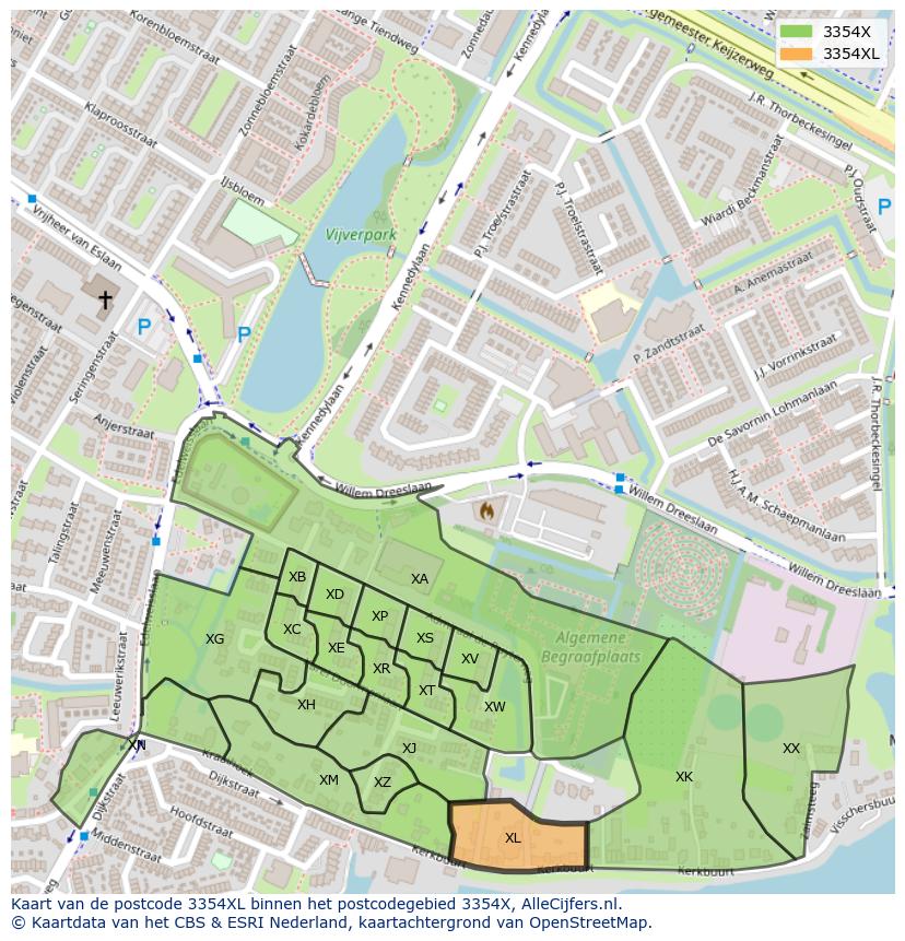 Afbeelding van het postcodegebied 3354 XL op de kaart.