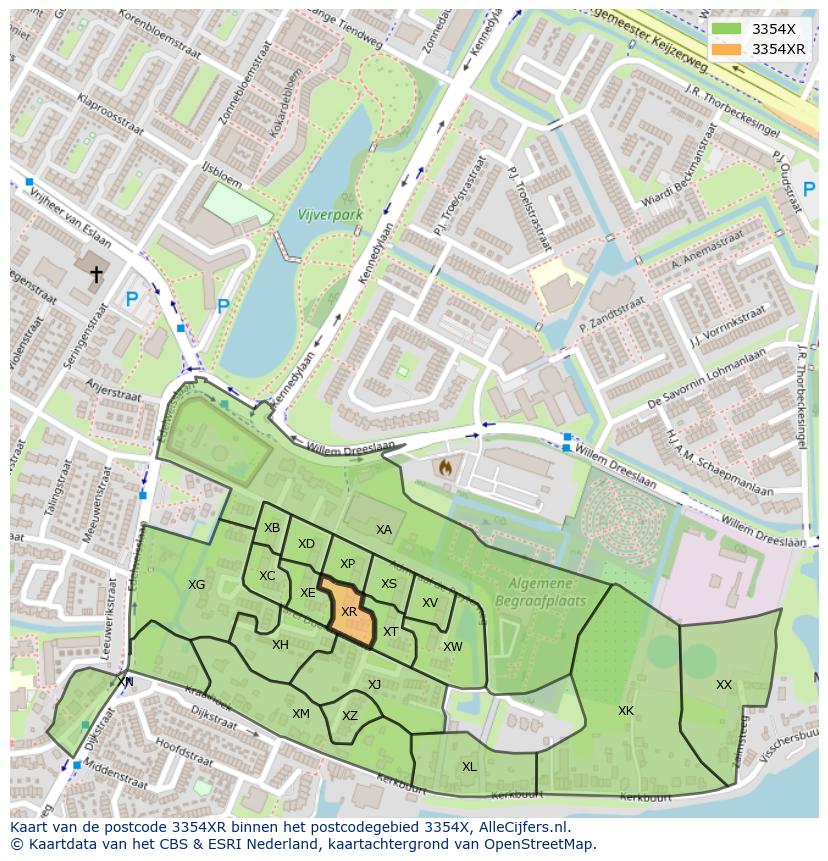 Afbeelding van het postcodegebied 3354 XR op de kaart.
